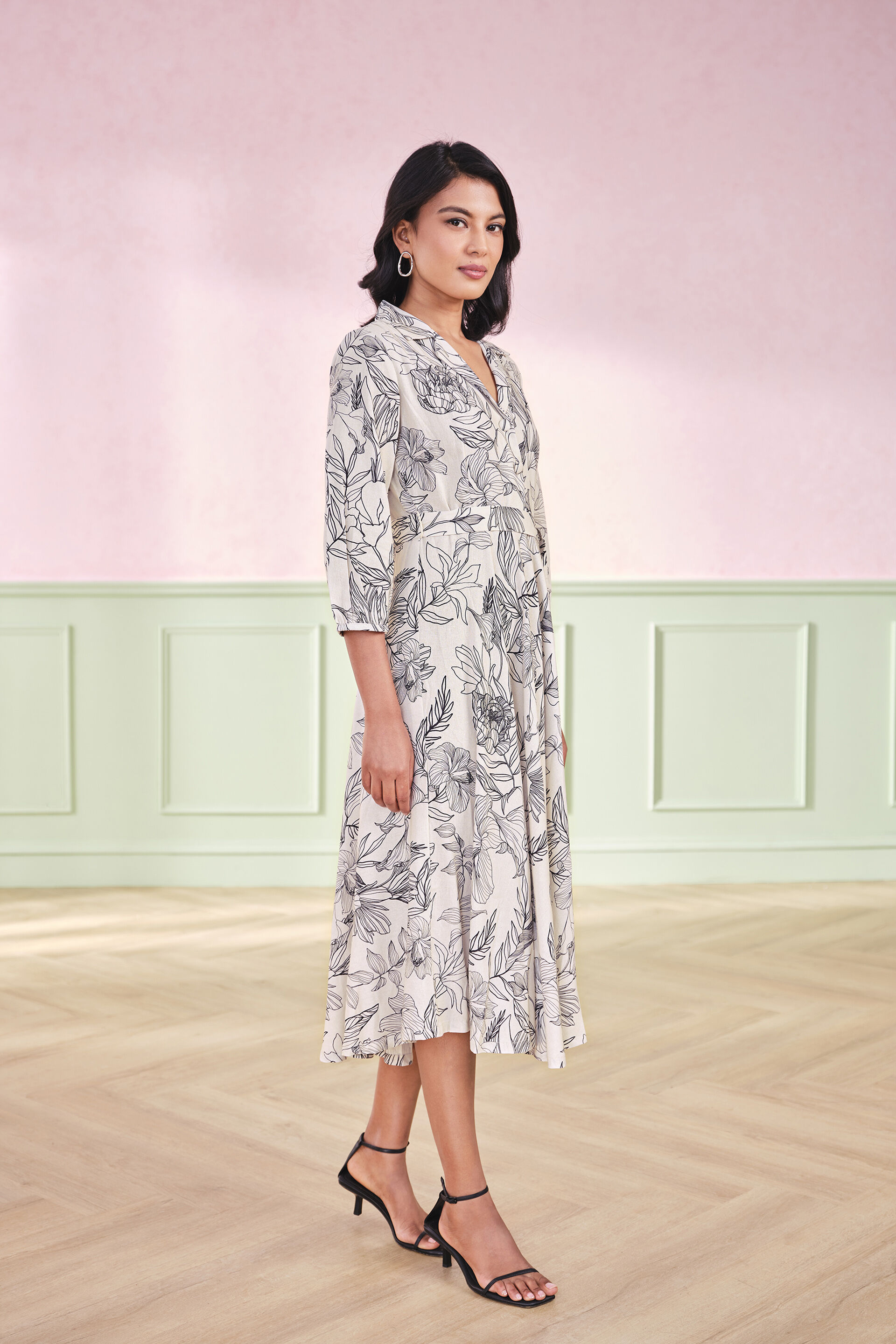 Magnolia Florals Viscose Blend Dress, Cream, image 3